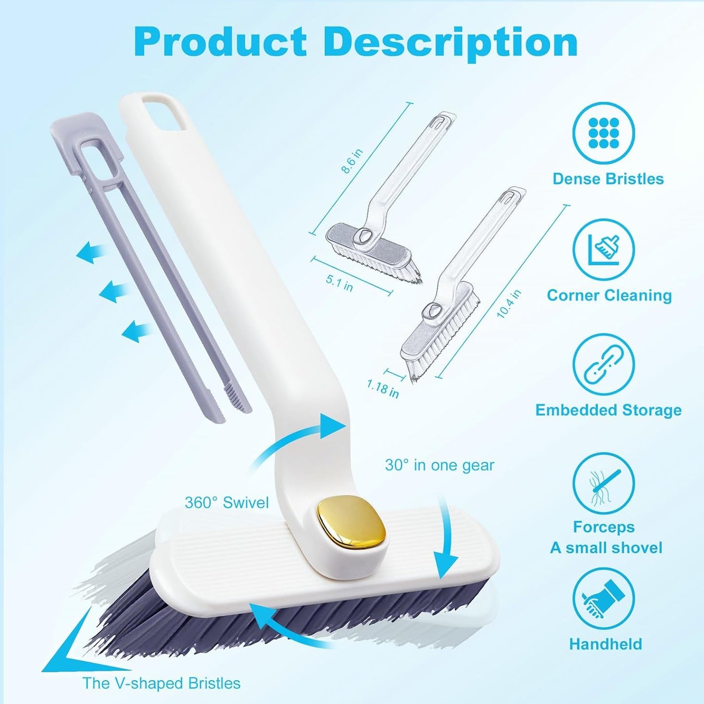 360° Rotatable V Shaped Grout Brush | The 3-in-1 Hard Bristle Corner Brush