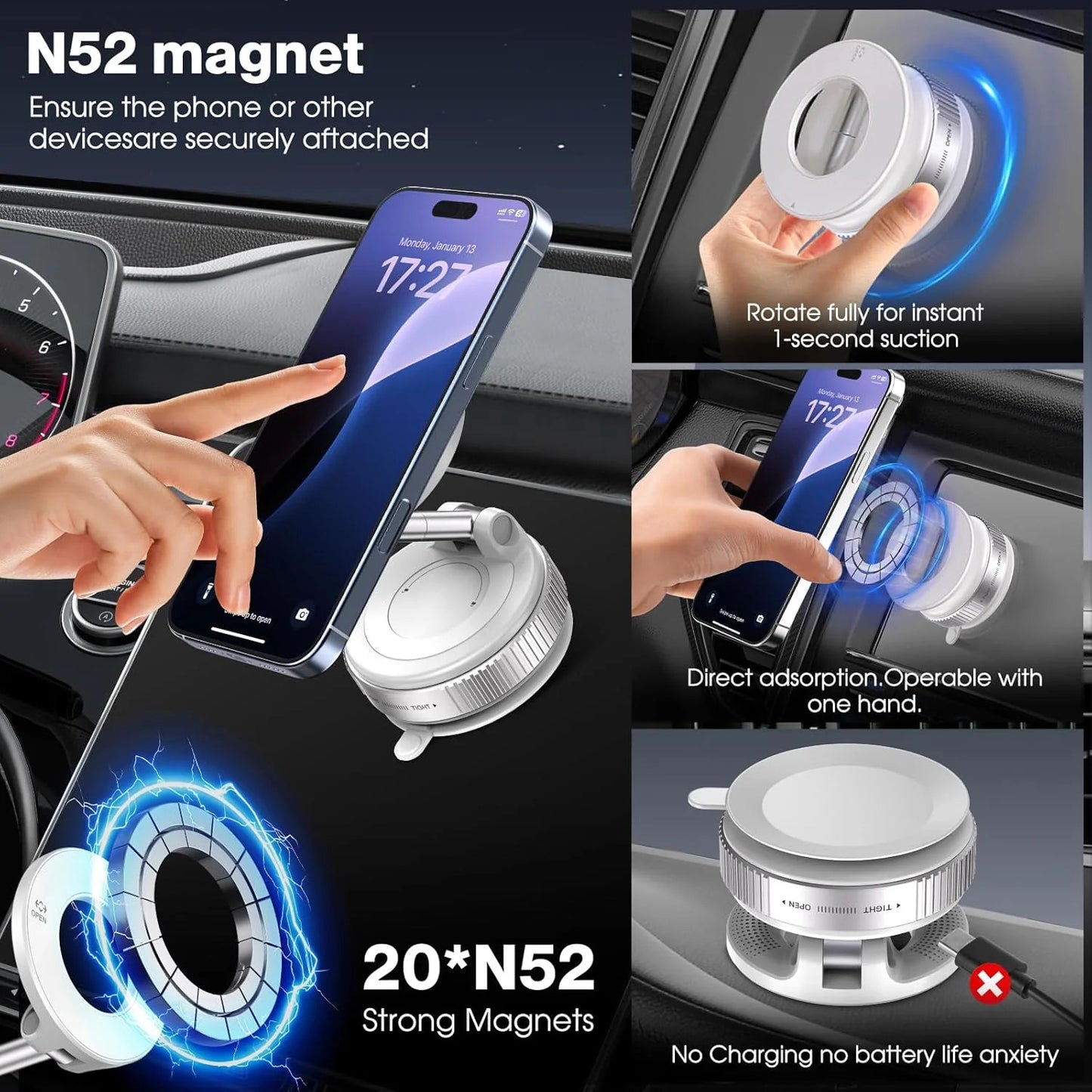 Heavy-duty 360° Vacuum Magnetic Phone Mount